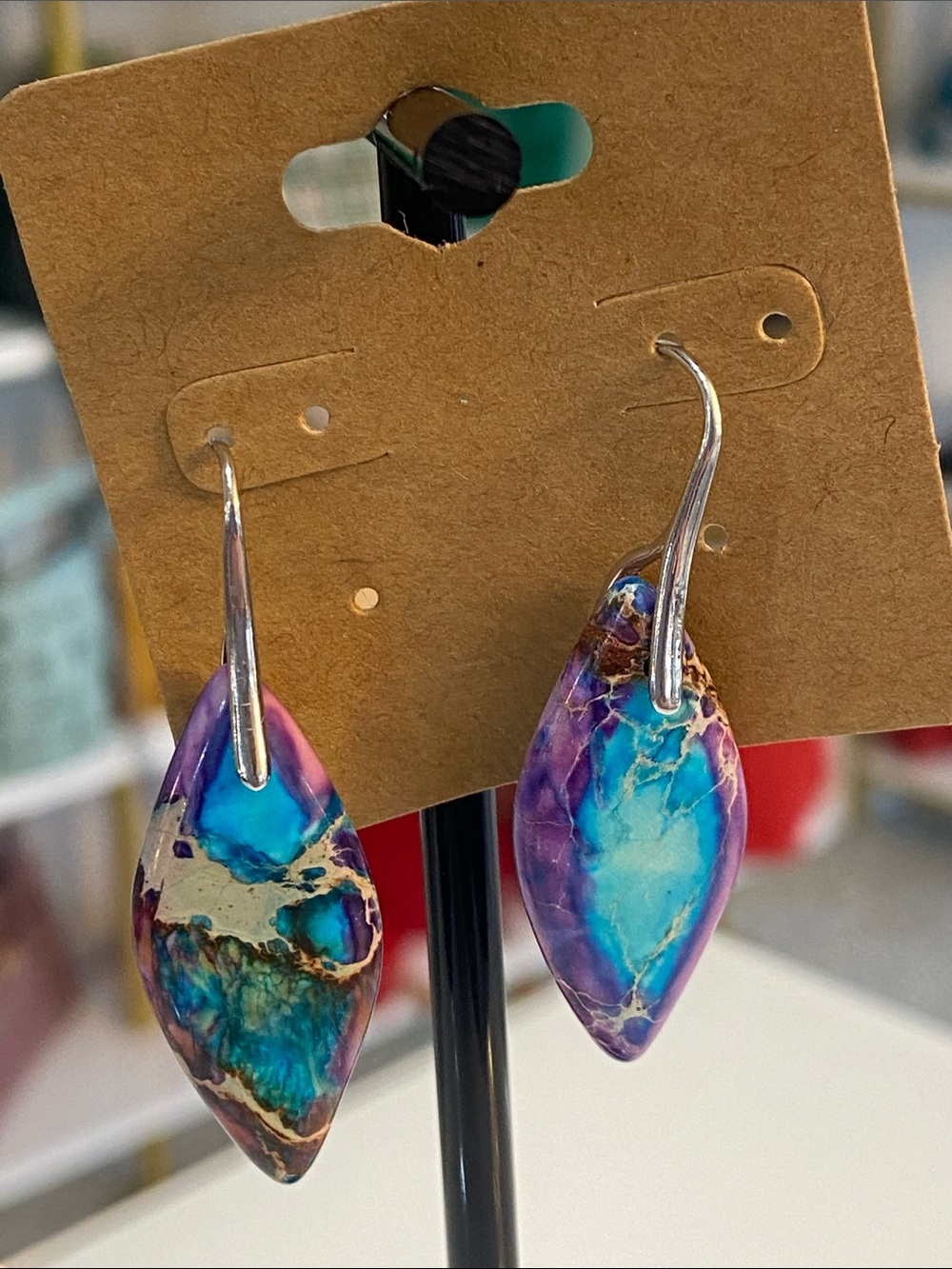 Stone Blue & Purple Marbled Drop Earrings